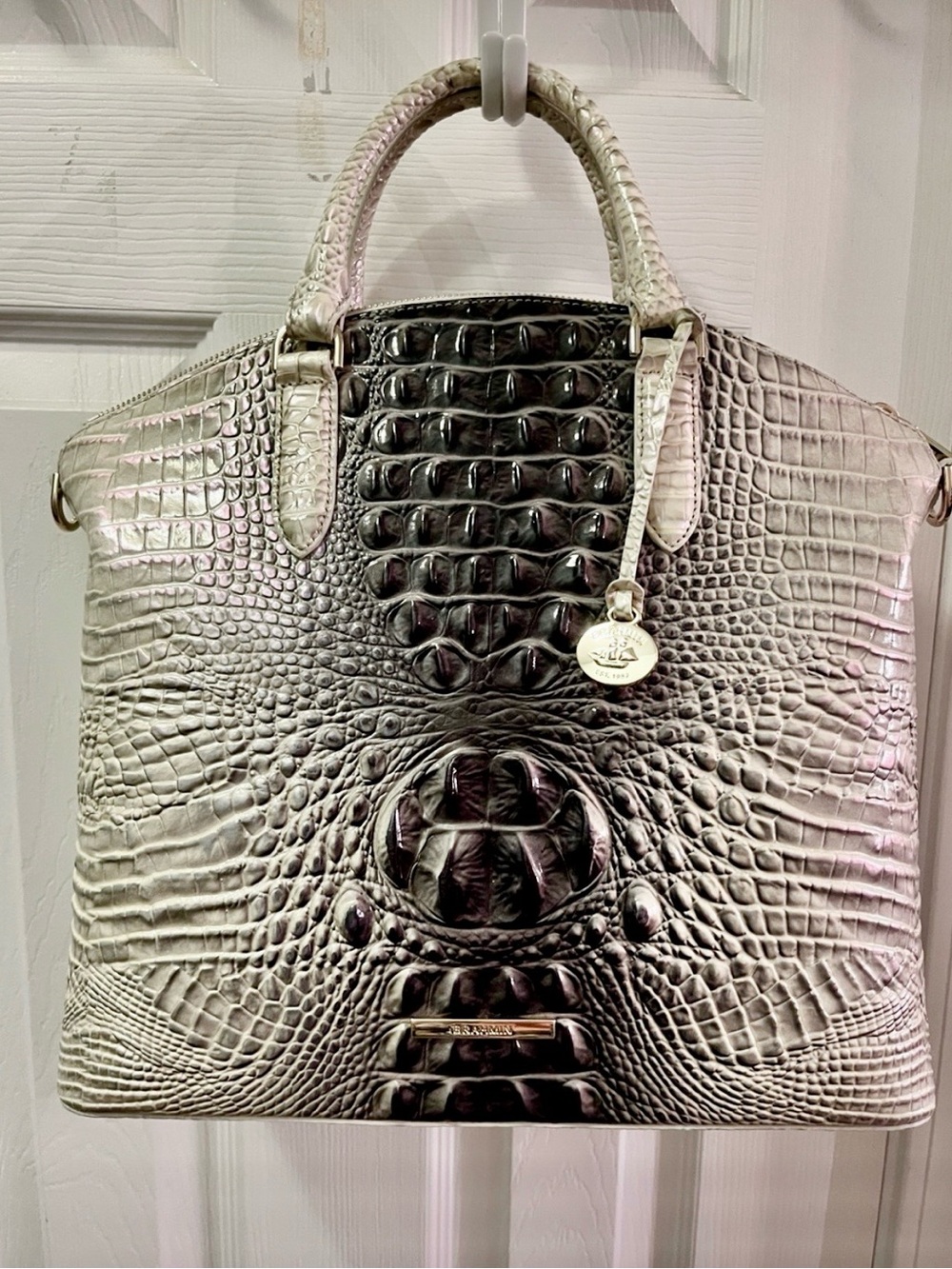 NWT-Brahmin Black and White Croc-Embossed Leather Large Duxbury Bag